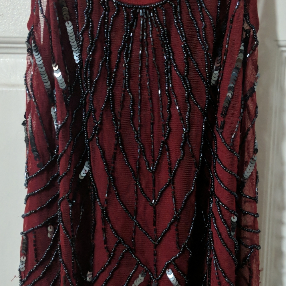 Burgundy sequin and beaded tank